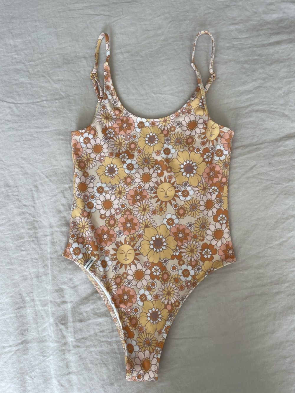Retro Floral One-Piece Swimsuit in Yellow & Peach